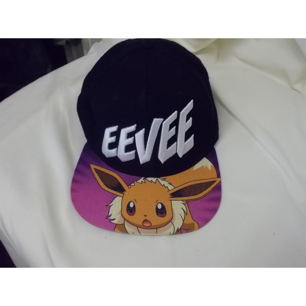 Pokemon Eevee Snapback Hat Black Embroidered Youth Flat Brim Cap Nintendo 2016